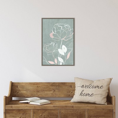 27" x 19" Framed Canvas Wall Art with Pink and White Roses
