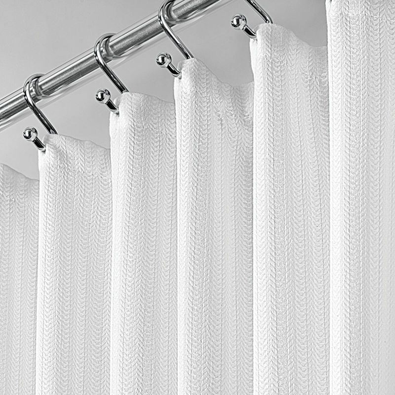 mDesign Long Herringbone Weave Fabric Shower Curtain - 72" x 84" - White, 1 of 7
