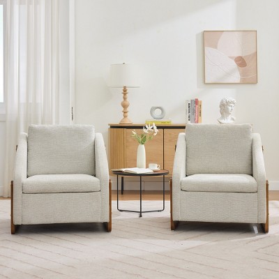 Modern Chenille Fabric Upholstered Accent Arm Chair,Comfy Leisure Wood Side Frame Armchair,Living Room Bedroom Reading Chair-Coolbibila