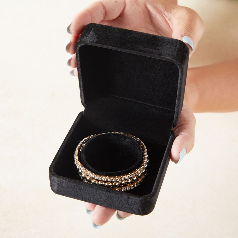 Juvale Square Velvet Jewelry Gift Box for Wedding, Birthday and Anniversary, Bracelets Storage Organizer Case, Black, 3.5x3.5x1.9 In, 2 of 9