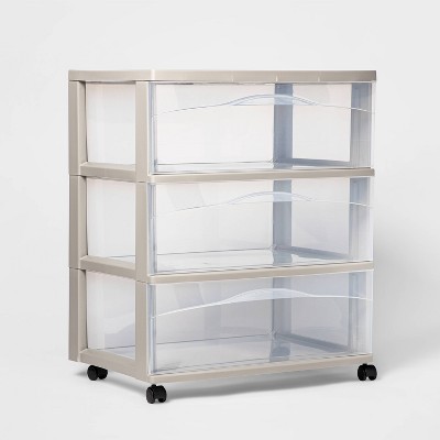 3 Wide Drawer Storage Cart Light Gray - Room Essentials™