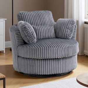 Oversized Corduroy Round Swivel Chair with Pillows - 1 of 4