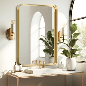 38"x26" Rectangle Bathroom Mirror with Aluminum Alloy Frame, Wall Mounted Vanity Mirror for Bedroom Living Room Entryway, Gold - 1 of 4