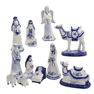 Kurt Adler 1.97-6.7" Porcelain Delft Blue Nativity Set, 11-Piece Set