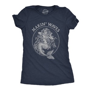 Womens Makin Waves T Shirt Funny Ocean Vacation Mermaid Graphic Novelty Tee - Crazy Dog Women's T Shirt - 1 of 4