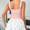 Clotth Women's Lace Trim Cami Shorts Sleepwear Set - Ribbed Knit  Pajamas Sets, Floral Print Nightwear, Pink with White Lace and Floral Print - 2 of 4