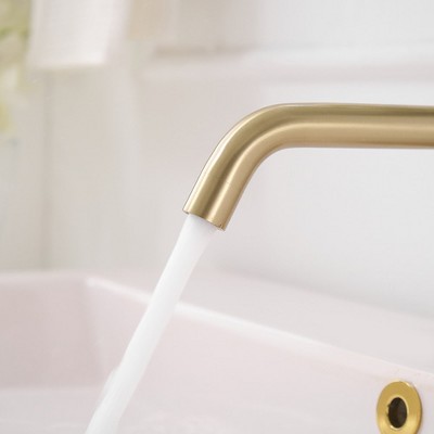 Brushed Gold Single Handle Low-Arc Bathroom Faucet with Drain