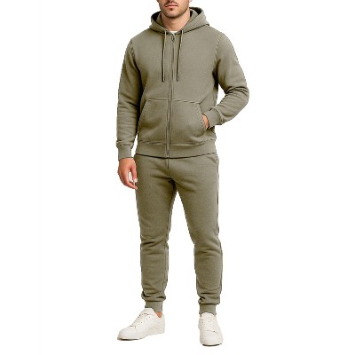 Men's Full Tracksuit Set – Zip Hoodie & Joggers – Slim Fit Gym Ribbed Cuff – White