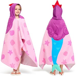 Joyfy Mermaid Hooded Towel for Kids Soft 100% Cotton Bath Beach Towel 30" x 50" for Kids 3-10 Years Toddler Pool Pullover w/Hood Absorbent Swim Wrap - 1 of 4