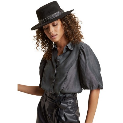 VENUS Womens Puff Sleeve Button Down Top