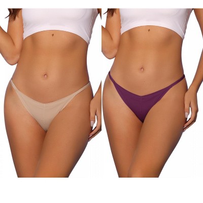 Allegra K Women's V-waisted Underwear Ruched Invisibles Breathable No Trace Thongs 2 Packs