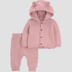 Carter's Just One You® Baby Girls' 2pc Hooded Bear Sweater and Jogger Pants Set - Pink - 1 of 3