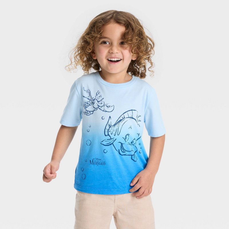 Toddler Boys' The Little Mermaid Flounder & Scuttle Short Sleeve Graphic T-Shirt - Light Blue, 1 of 4