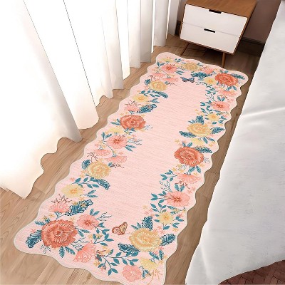 2x6 Pink Runner Rug, Machine Washable Non-Slip Low-Pile Hallway Carpet, Stain-Resistant Fade-Resistant Easy-Clean for Entryway, Bath