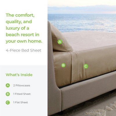 Queen Size Stone Bamboo Cotton Deep Pocket Sheet Set