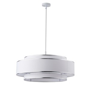 Dewdrop Modern Pendant Light 6-Light White Fabric Drum Shade with Silver Trim ETL Certified for Dining Room Kitchen - 1 of 4