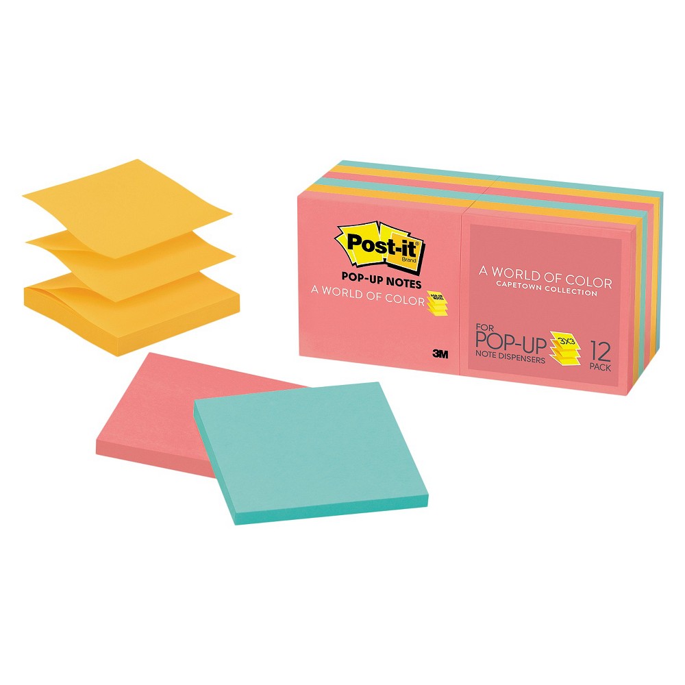 Post-It 3" X 3"  12 100-Sheet Pads  Cape Town Pop-Up Notes