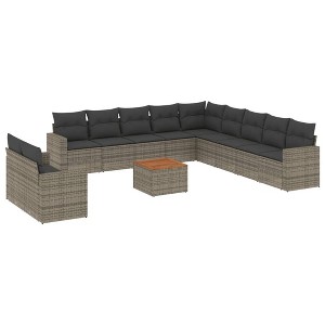vidaXL Patio Sofa Set with Cushions Outdoor Furniture 12 Piece Poly Rattan - Gray - 1 of 4
