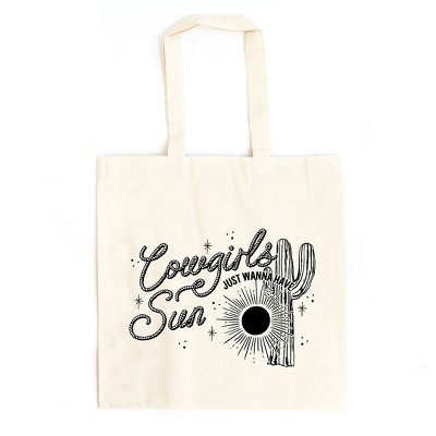 City Creek Prints Cowgirls Wanna Have Sun Canvas Tote Bag - 15x16 - Natural