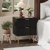 Modern Fluted Nightstand with Charging Station & 2 Drawers, Gold & Wood Bedside Table - 2 of 4