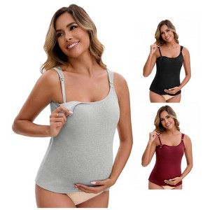 INSPIRE CHIC Women's 3 Packs Maternity Thermal Tank Tops with Built-In Bra with Adjustable Straps - 1 of 4