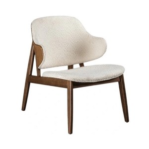 Royal Hampton Accent Chair, Winged Back Beige Boucle Fabric, Walnut Brown Wood - 1 of 1