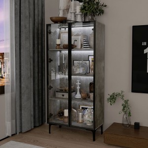 Famapy 4-compartments Stone pattern Double door Display Storage cabinet - 1 of 4