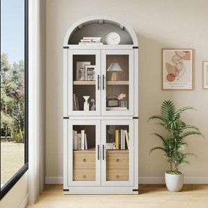 Coucheta 71.4" Farmhouse Arched Pantry Cabinet with Doors and Drawers, Kitchen Cupboard Storage Bookcase, Natural Wood - 1 of 4