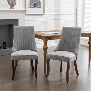 Set of 2 Linen/Velvet Upholstered Dining Chair with Curved Solid Wood Legs, 4Q -ModernLuxe - 1 of 4