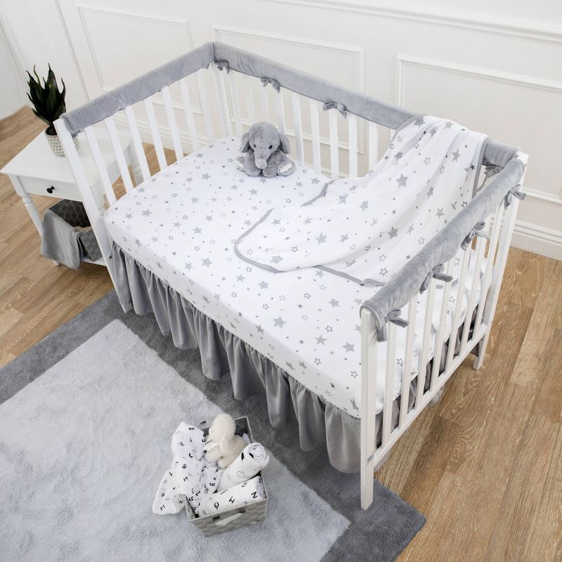 TL Care Heavenly Soft Narrow Reversible Crib Cover for Long Rail Gray/White, 2 of 4