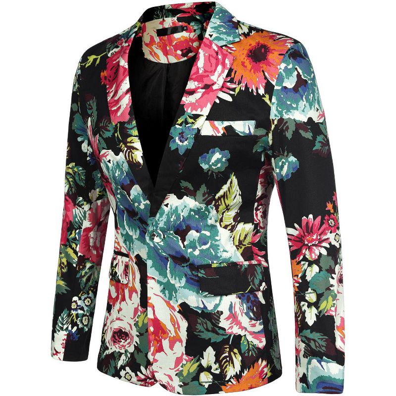 Lars Amadeus Men's Slim Fit One Button Prom Floral Print Blazer Jacket, 2 of 7