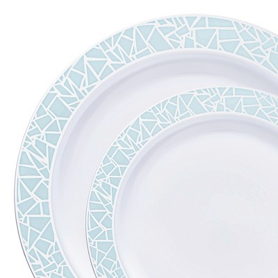 Smarty Had A Party White w/ Turquoise and Silver Rim Plastic Dinnerware Set - 120 Sets