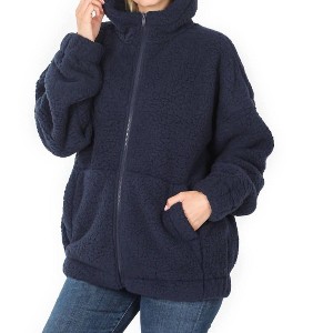 Women's faux-shearling Hooded Zipper Jacket - ZENANA - 1 of 3