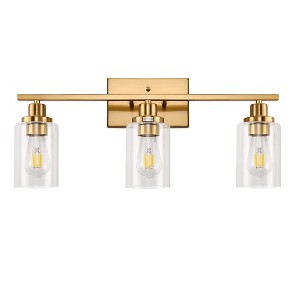 DORESshop 24 in. 3-Light Industrial Gold Vanity Light Fixtures for Bathroom with Clear Glass Shades - 1 of 4