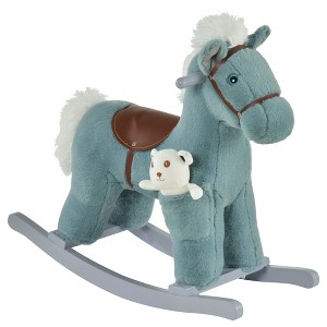 Ruvalino Baby Bouncers and Rockers Plush Ride On Rocking Horse with Bear Toy and Realistic Sounds for Playroom, Blue, 25.5"*10.3"*21.8" - 1 of 4
