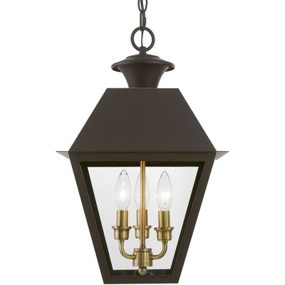 Bronze and Antique Brass 3-Light Outdoor Pendant with Clear Glass