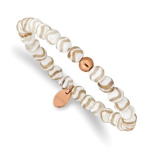 Chisel Stainless Steel Rose IP-plated 6mm White Wave Agate Beaded Stretch Bracelet - 1 of 4