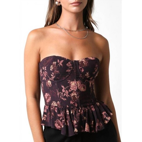 Women's Floral Bustier Top - OLIVACEOUS - image 1 of 4