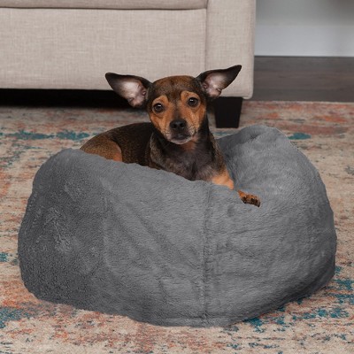 Small Gray Mist Plush Faux Fur Pet Ball Bed