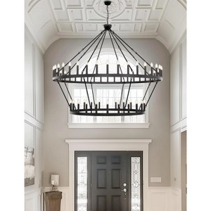DORESshop 64-Light Black Industrial Double Ring Design Large Chandelier with E12 No Bulbs Included for Dining Room, Living Room - 1 of 4