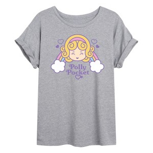 Women's - Polly Pocket - Polly Pocket Rainbow Hearts Oversized Graphic T-Shirt - 1 of 4