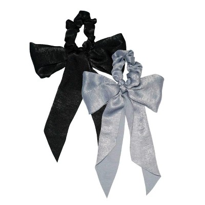 Kitsch Satin Scarf Scrunchies - Black/Gray