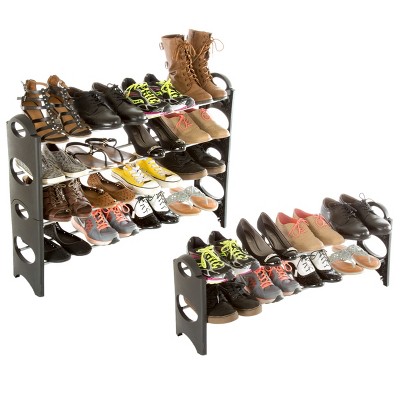 Hastings Home 4-Tier Black and Silver Stackable Metal Shoe Rack