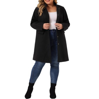 Agnes Orinda Women's Plus Size Elegant Mid-Length Stand Collar Back Split Winter Single Breasted Overcoats