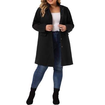 Agnes Orinda Women's Plus Size Long Elegant Mid-thigh Stand Collar Winter Single Breasted Overcoats
