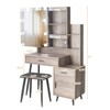 Gray Particle Board Triamine Veneer Iron Feet 2 Drawers 1 Door 2 Shelves Mirror Cabinet Tri-color Dimmable Light Bulb Plug In Dressing Table Set - 4 of 4