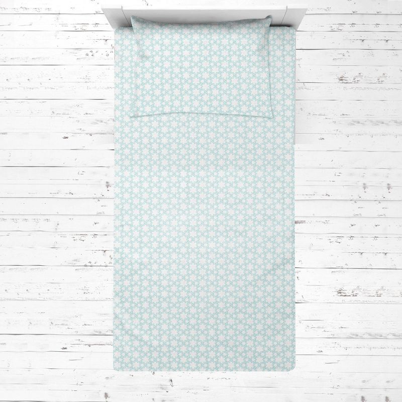 Bacati - Floret Aqua Muslin 3 pc Toddler Bed Sheet Set 100 pecent cotton, 3 of 7