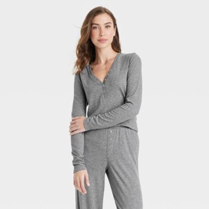 Women's Ribbed Henley Pajama Top - Auden™ - 1 of 4