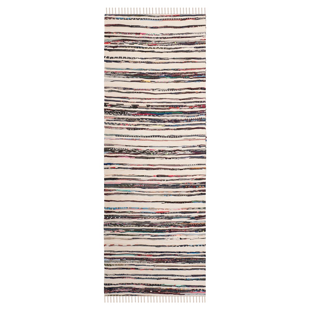 2'3inx8' Runner Stripeds Woven Ivory/Charcoal - Safavieh