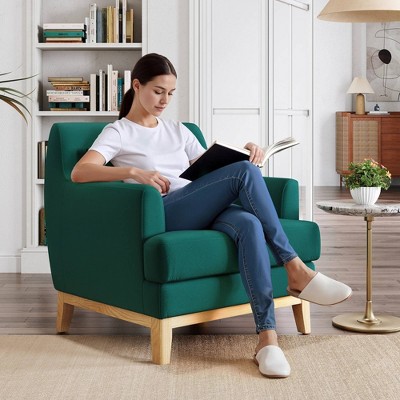 Large Accent Chair, Mid Century Modern Reading Chair with Rubberwood Base